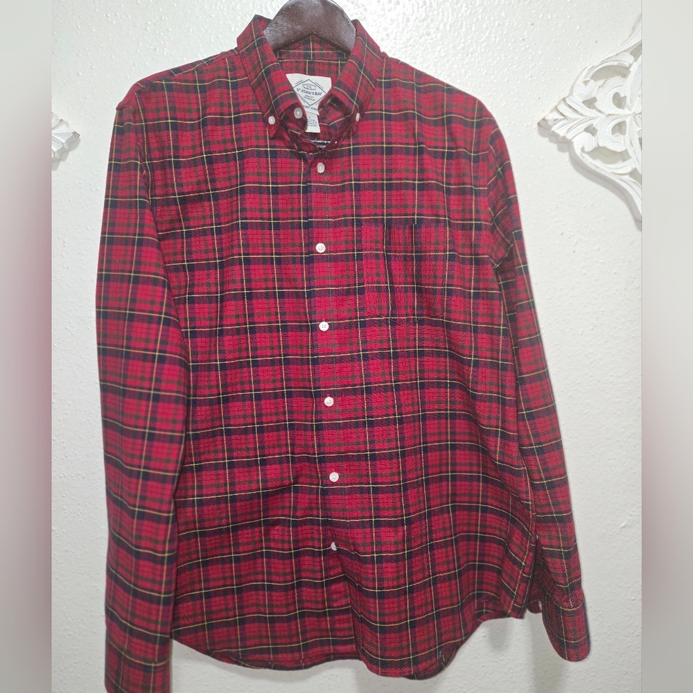 St. John's Bay Red and Green Plaid Button Down Shirt